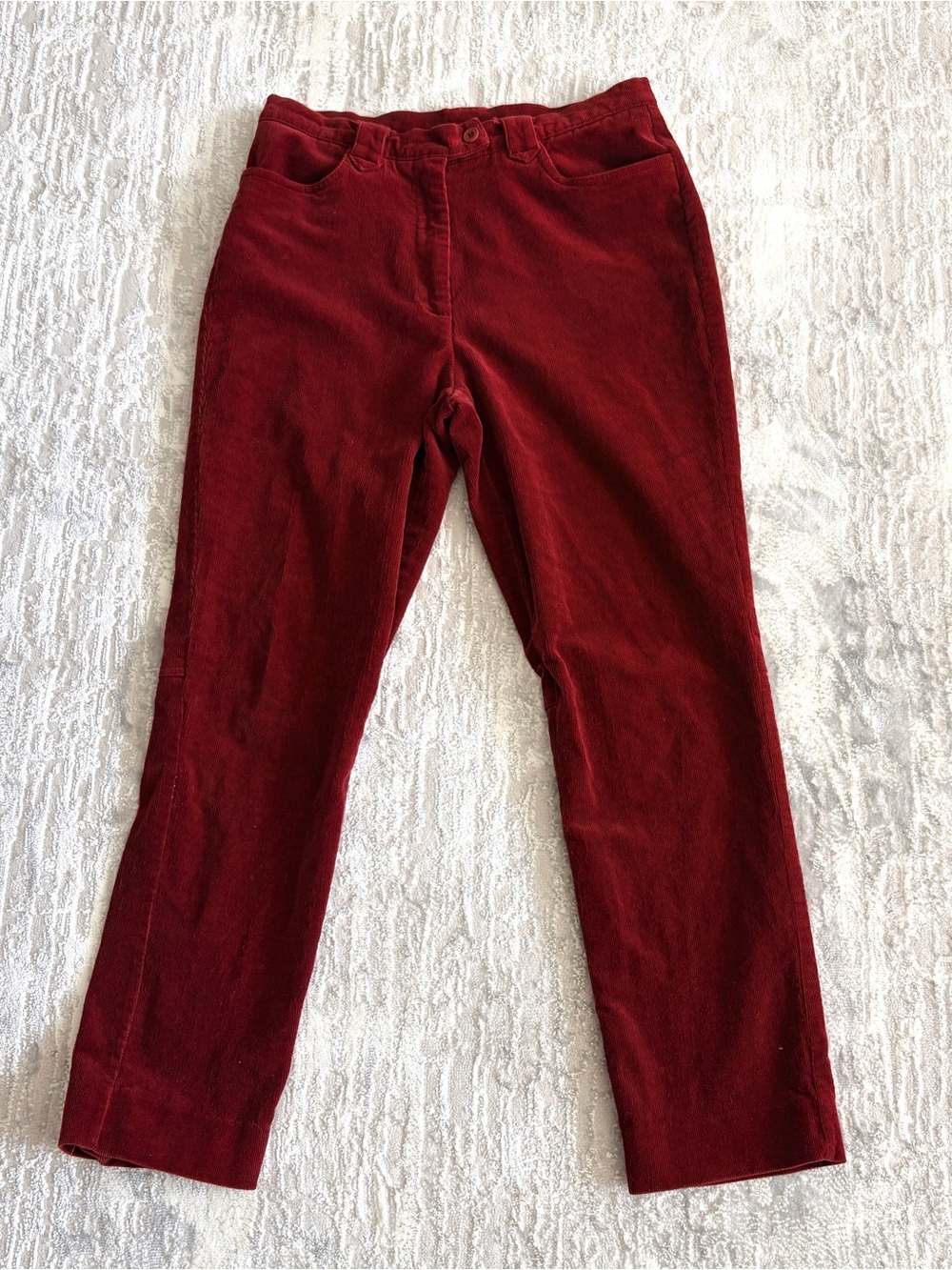 Straight Leg Corduroy Pants in Deep Wine Red